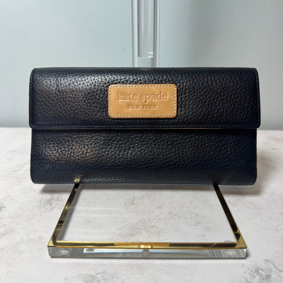 Kate Spade Wellesley Jean Wallet Black Tan Leather Trifold - Picture 1 of 9